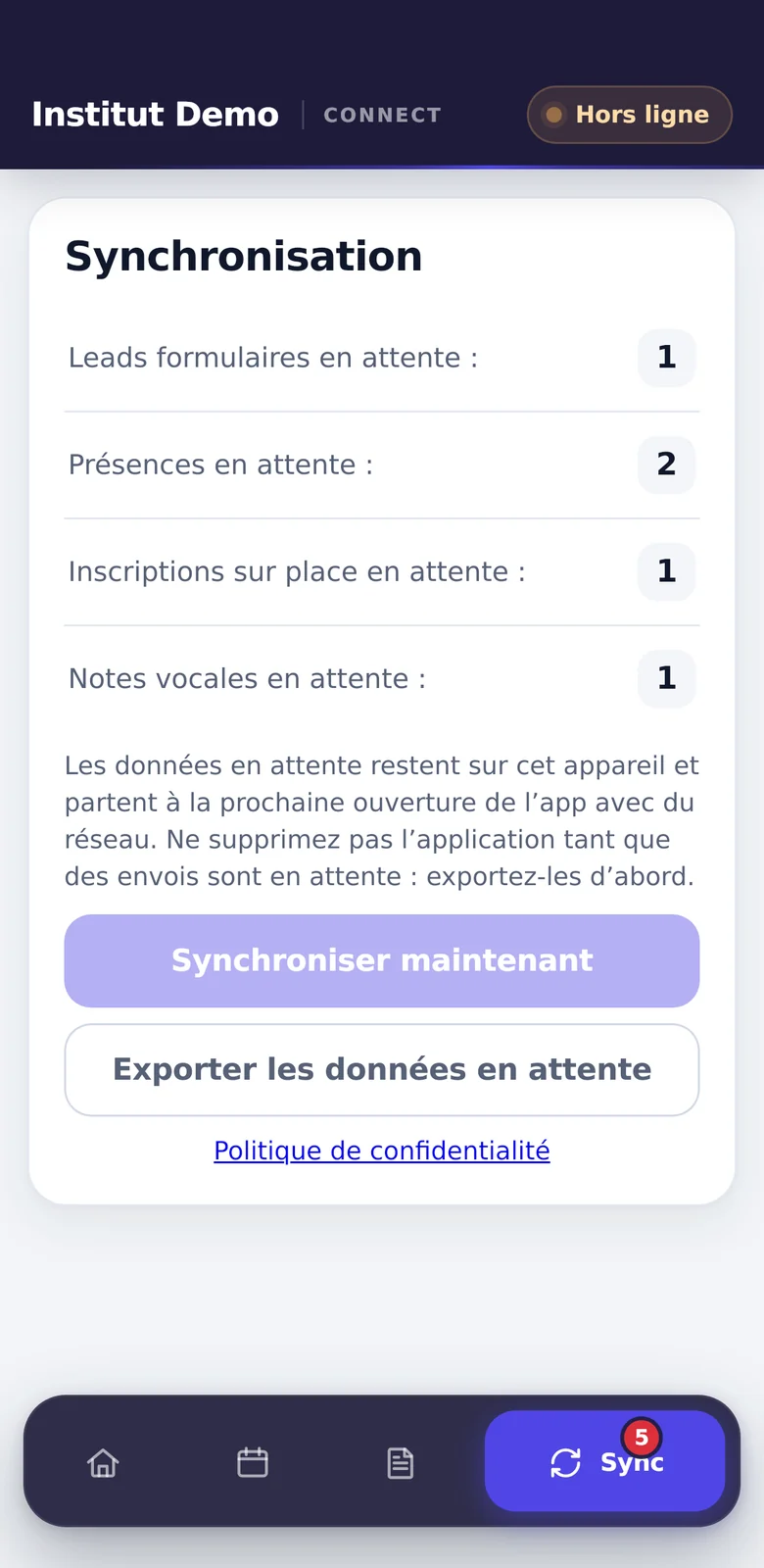 Synchronisation au retour du réseau