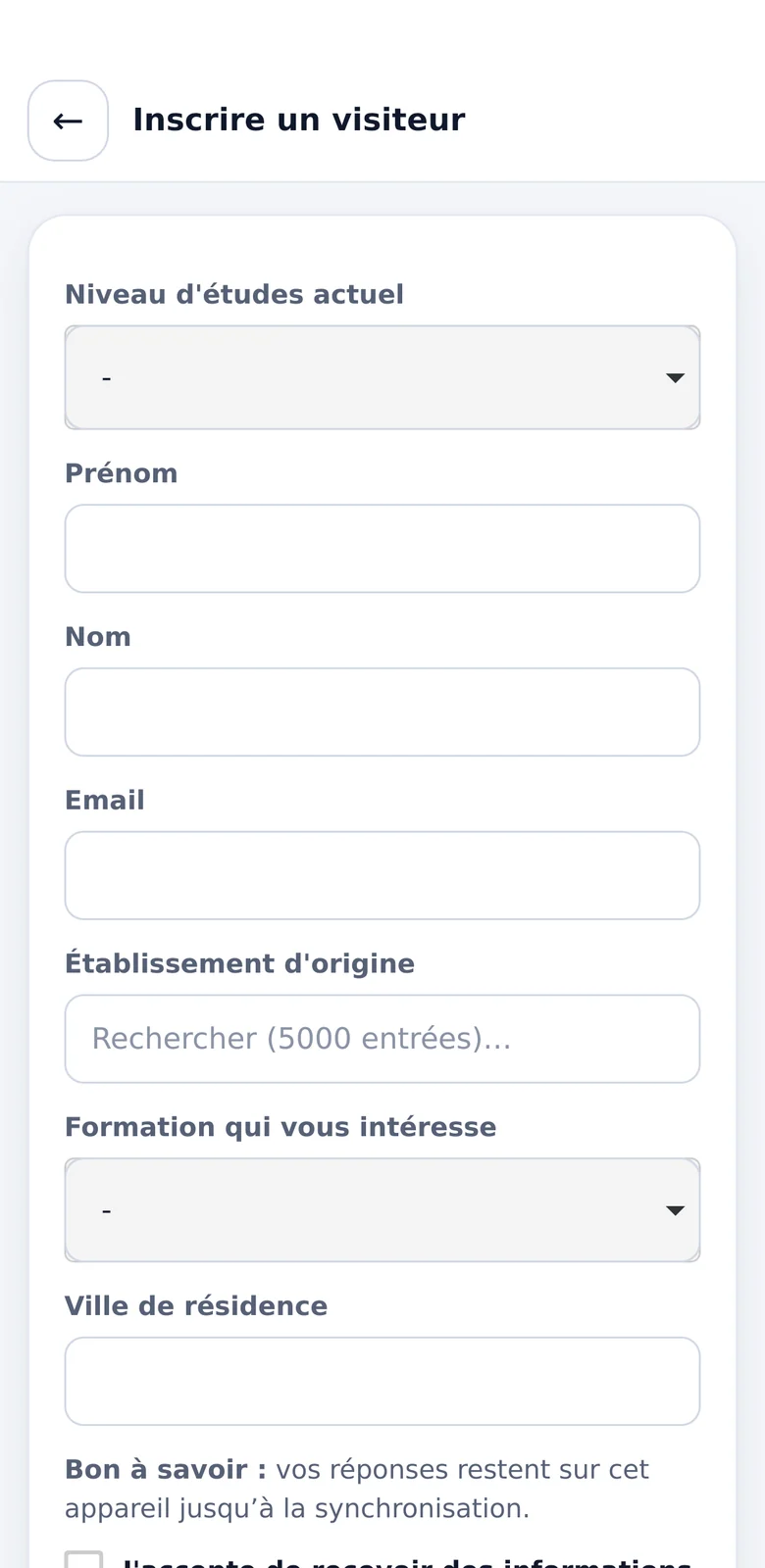 Inscrire un visiteur sur place
