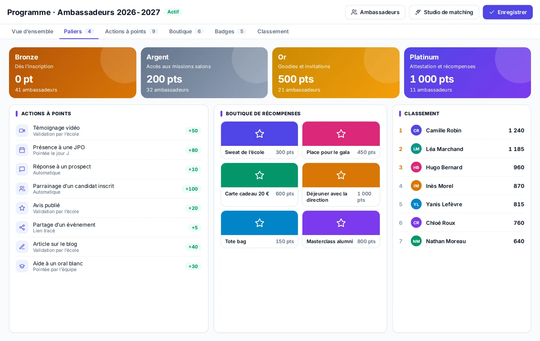 Créer le programme dans MeetYourSchool