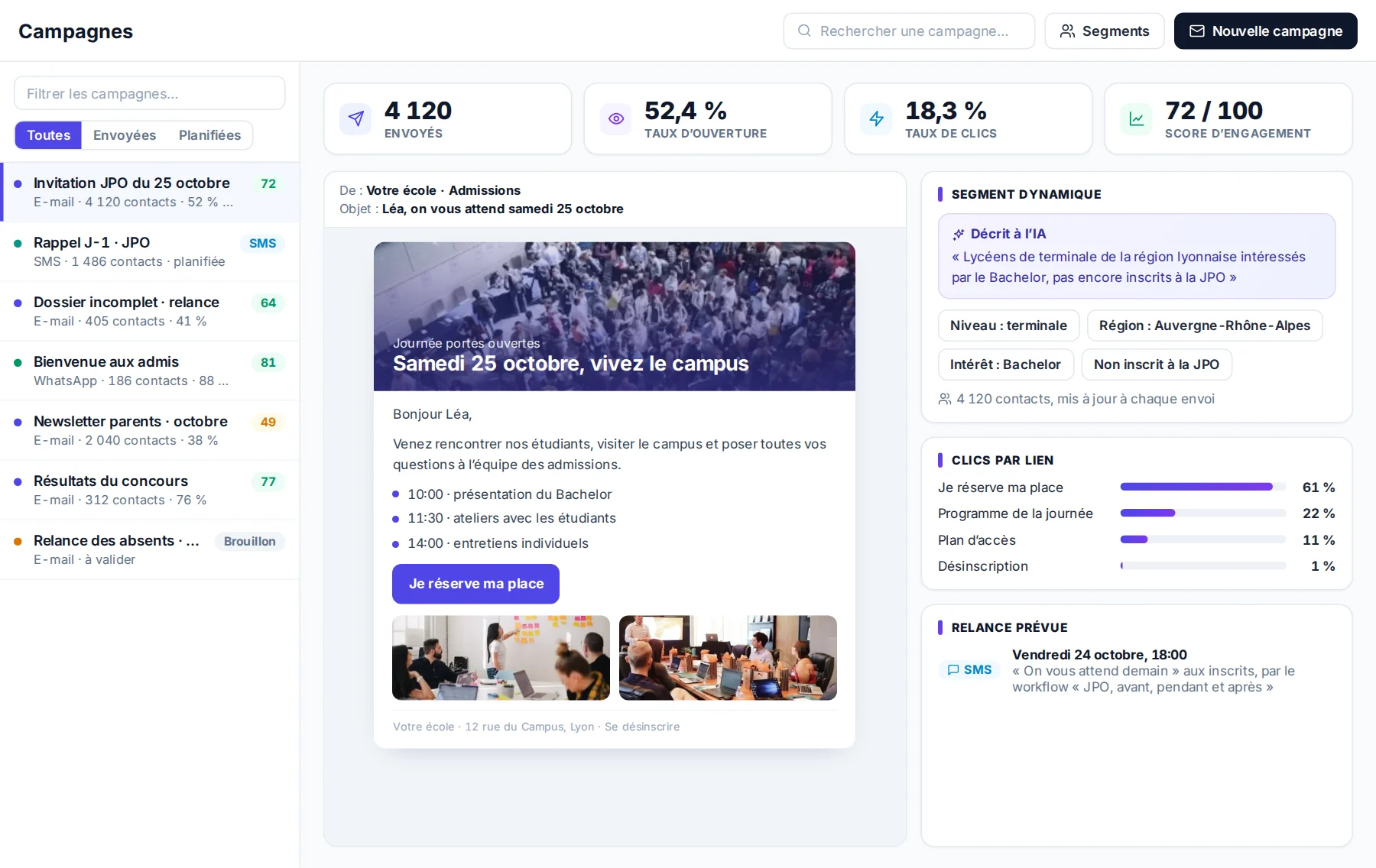 Des campagnes sur tous les canaux, dans MeetYourSchool