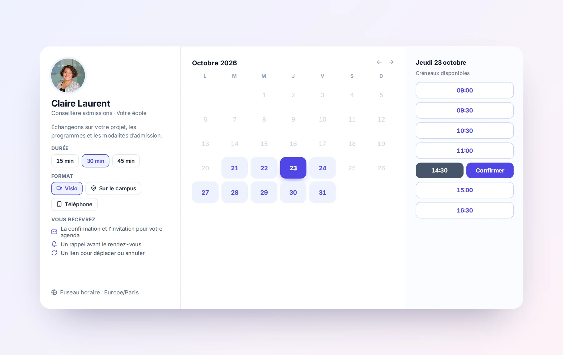 Des rendez-vous 1 to 1 réservés en ligne, dans MeetYourSchool