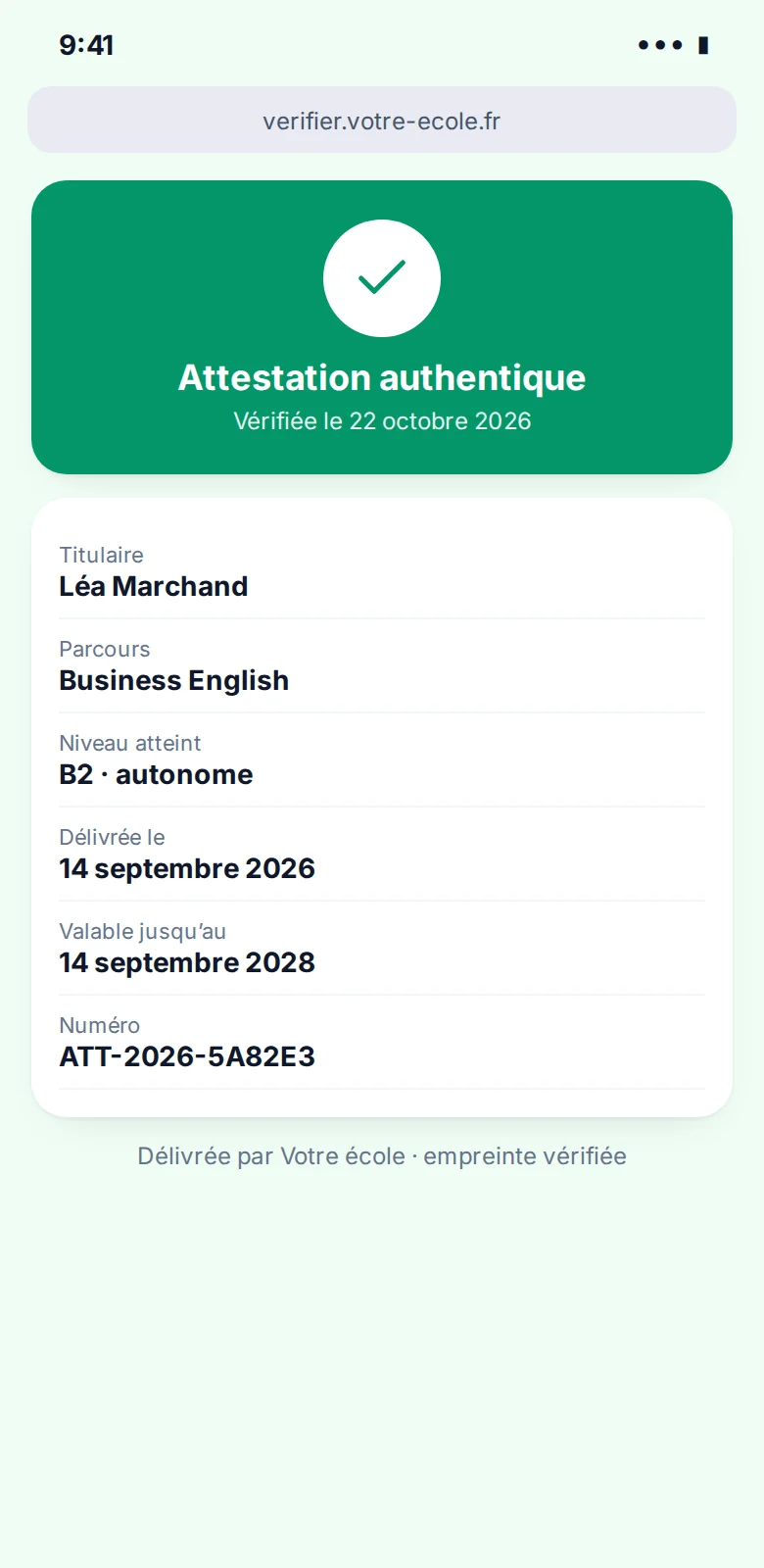 Une attestation vérifiable, vu par tout le monde