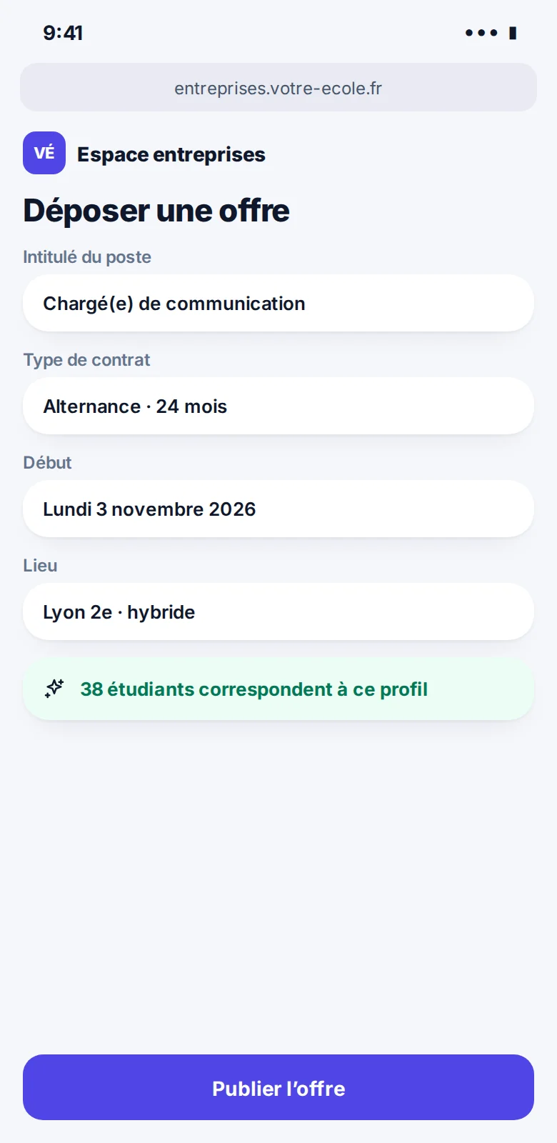 Elle dépose son offre, vu par entreprise