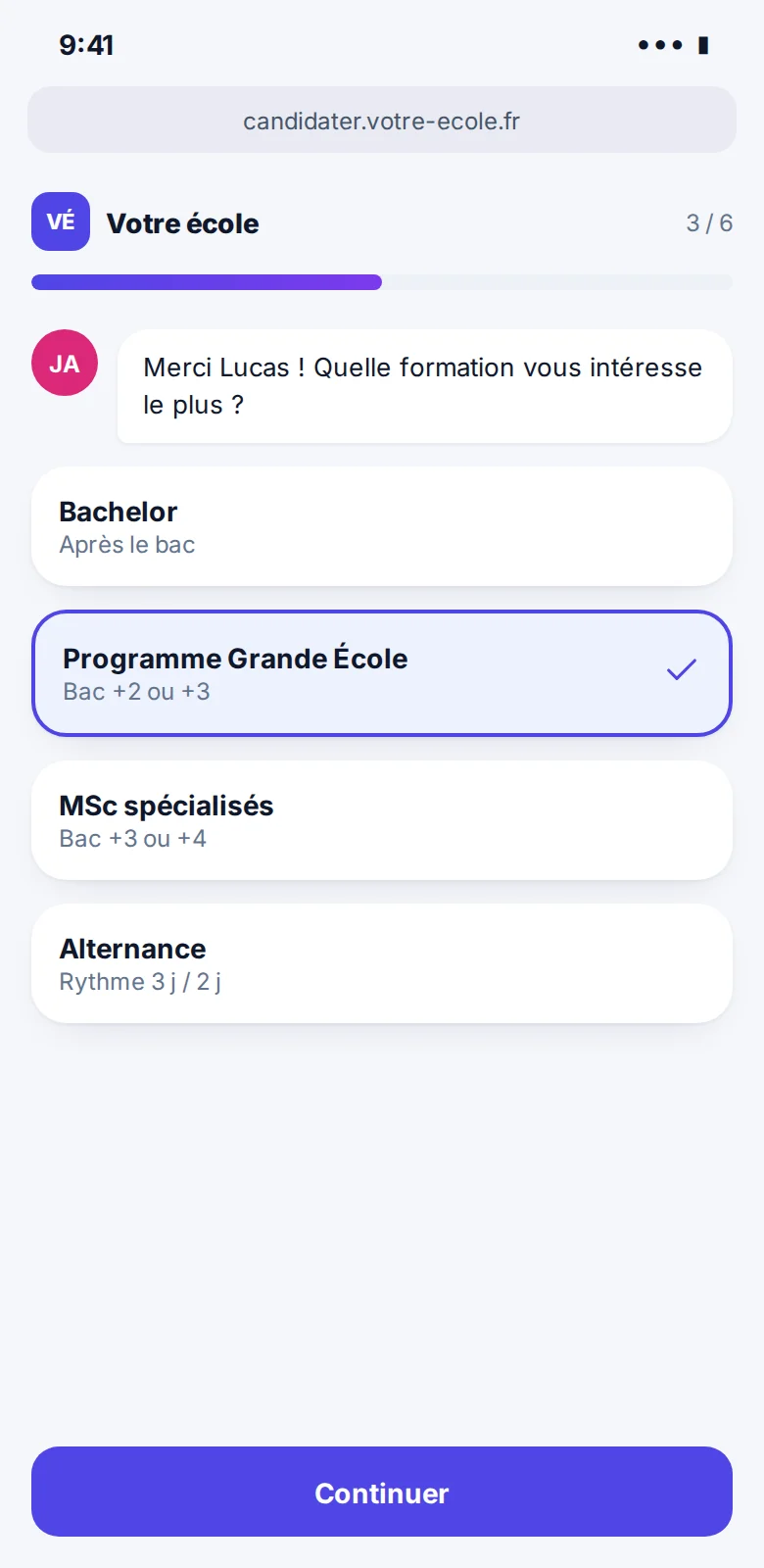 Un formulaire qui se remplit comme une conversation, vu par prospect