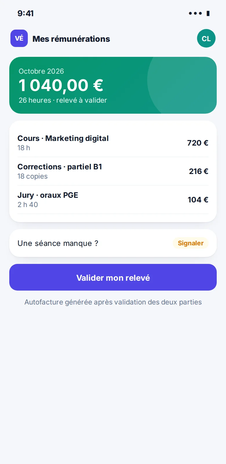 Il valide son relevé, vu par intervenant