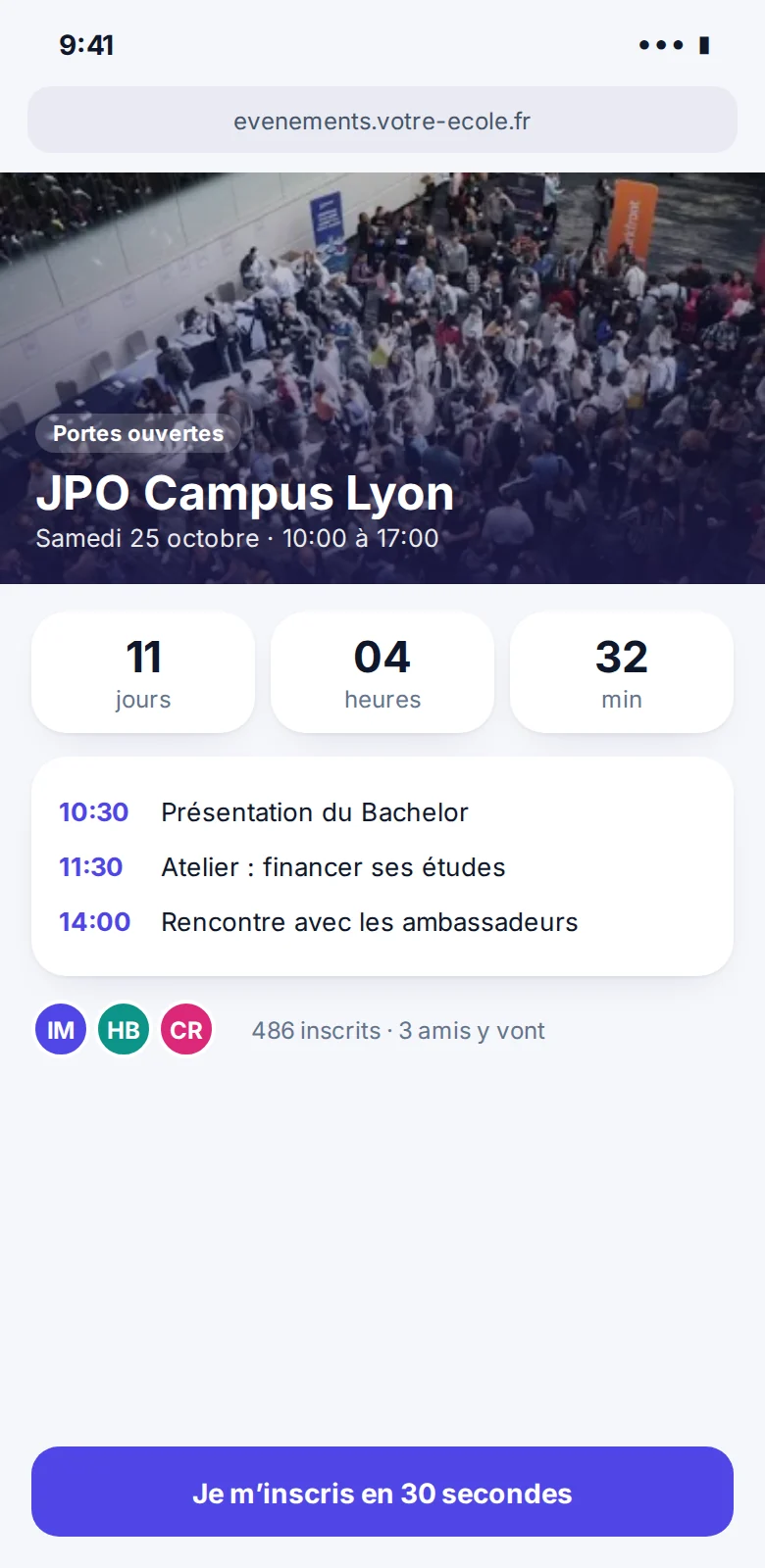 La page de votre JPO, vu par prospect