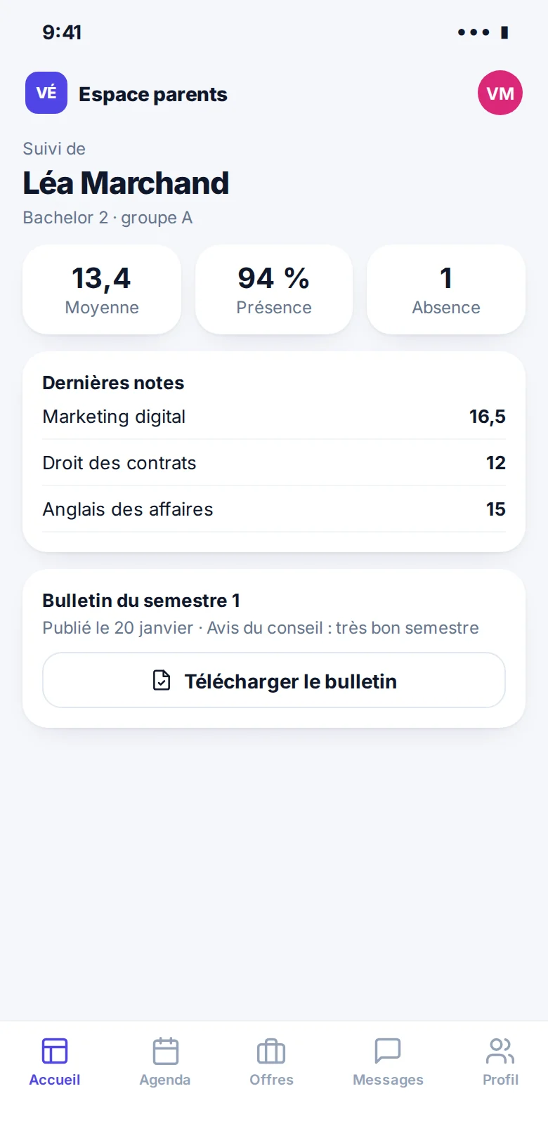 Il suit la scolarité, vu par parent